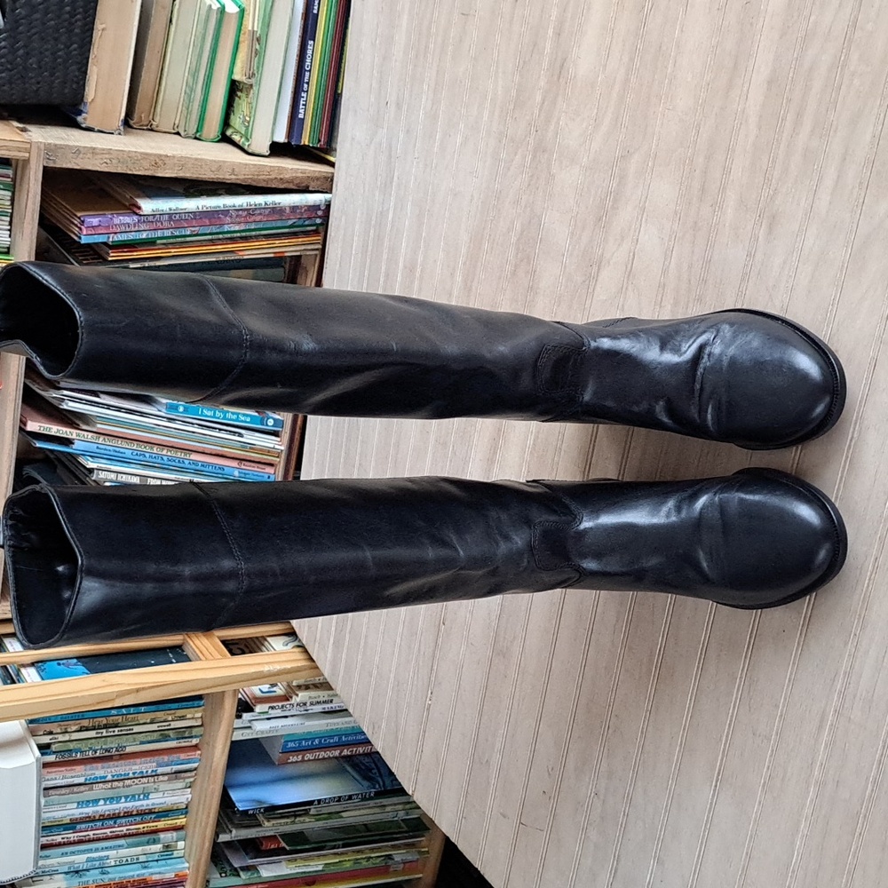 Calico Blue Ribbon Leather Tall Riding Boots Quality Durable Slip On Structured - Picture 7 of 15